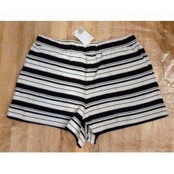 Ladies pants - Ladies shorts dark blue / white striped with glitter yarn