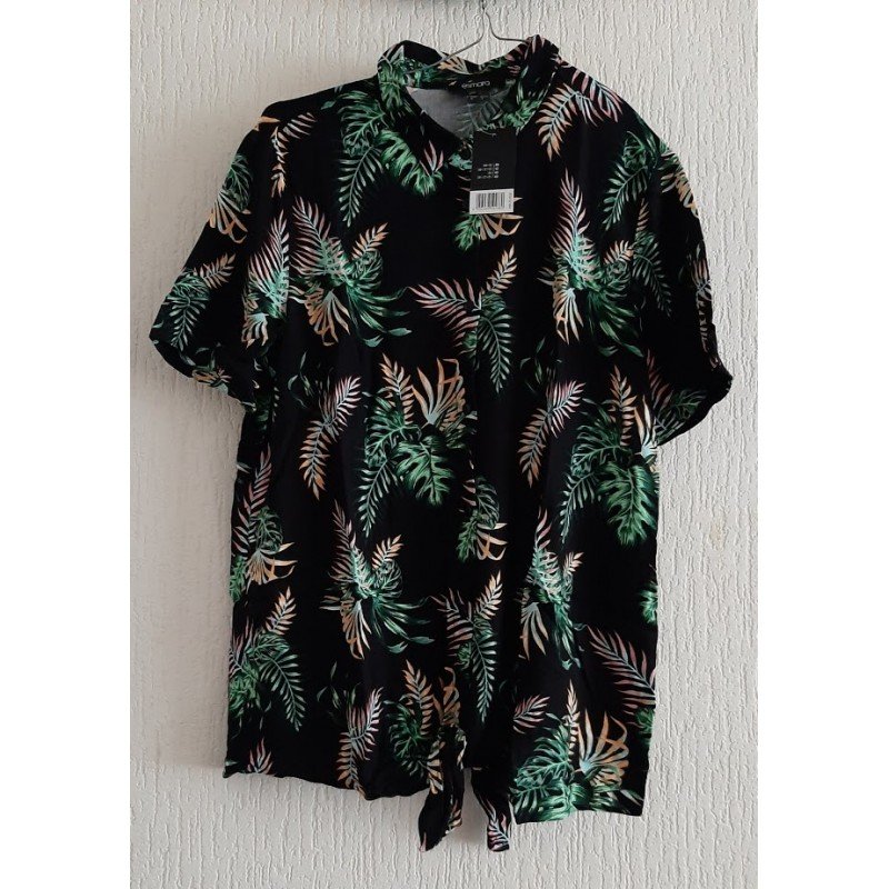 Ladies shirt black / colored with leaves