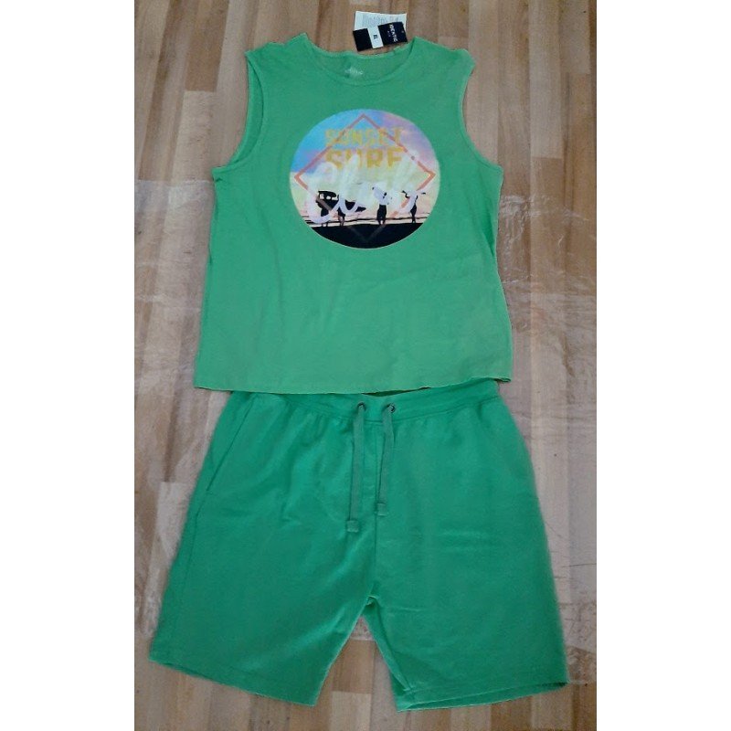Men's set (t-shirt / tank top and shorts) green Sunset Surf Club