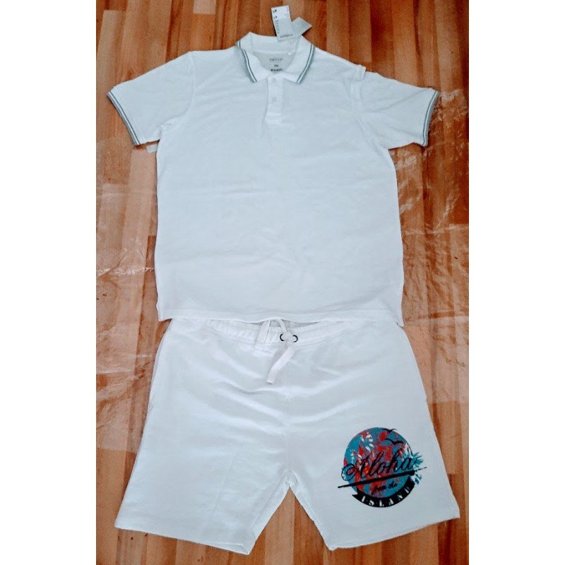 Men's set (polo shirt and shorts) white Aloha from the Island