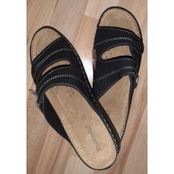 Women's slipper Bjorndal 'health slipper' black 5 cm sole with velcro - genuine leather
