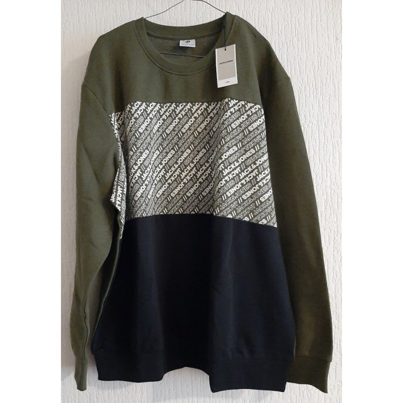 Heren T-shirt / Sweater Jack & Jones lange mouw donkergroen/zwart