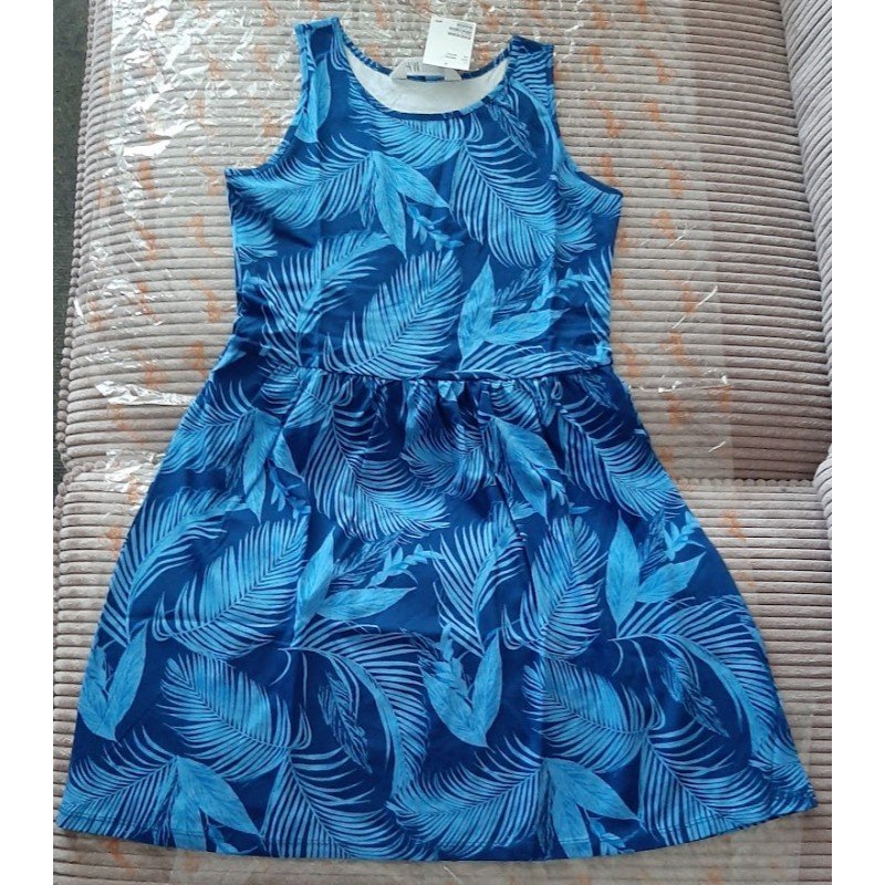 Kinderjurk donkerblauw met planten