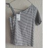 Blouse with half shoulder black/white striped