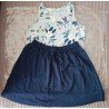 Girls set: Girls tank top gray with blue flowers and dark blue skirt