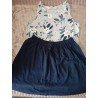 Girls set: Girls tank top gray with blue flowers and dark blue skirt