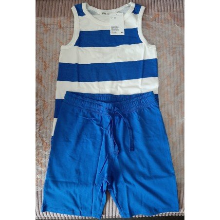 Jongensset: Jongens tanktop gestreept en short donkerblauw