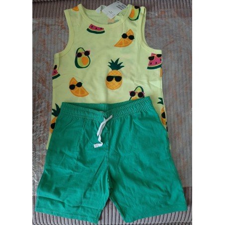 Boys set size 140: Boys Tanktop pineapple yellow and Short green