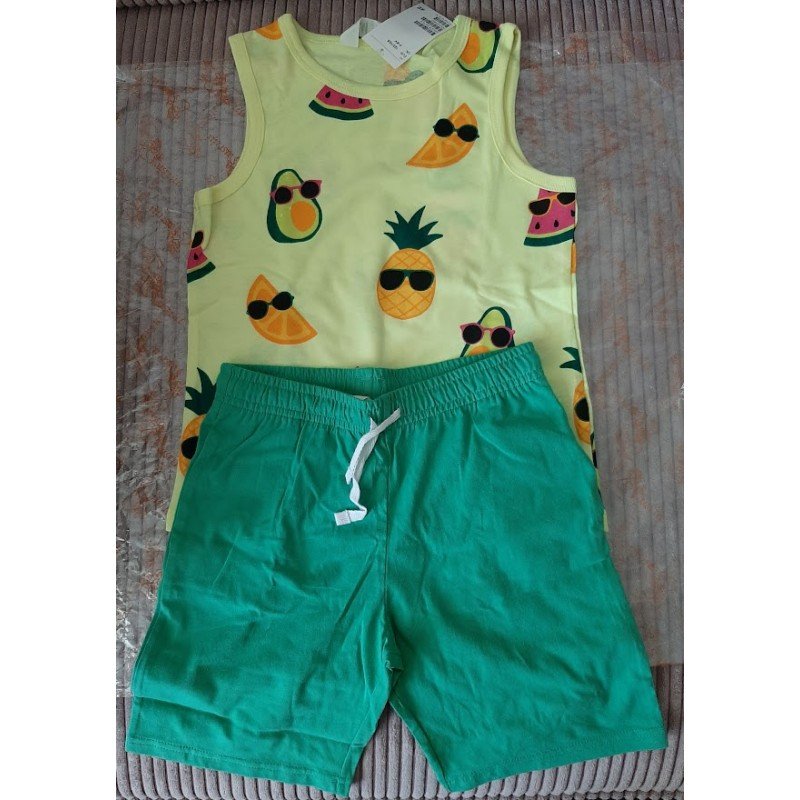 Boys set size 122: Boys Tanktop pineapple yellow and Short green