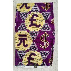 Clothing fabric dark purple with dollar and pound sign African print