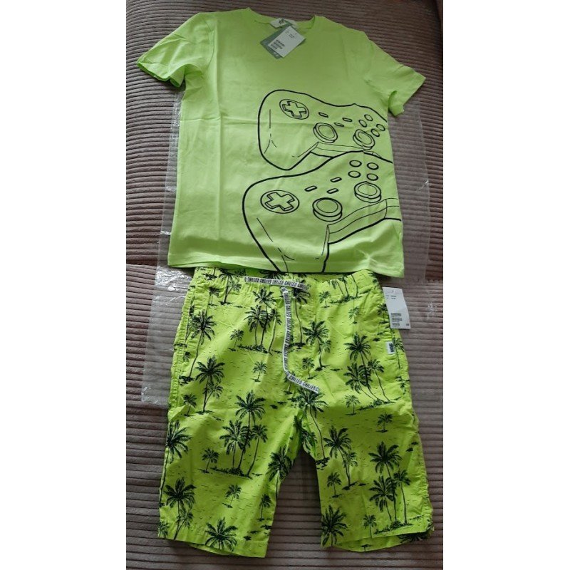 Boys set: T-shirt and short reflector green and XBOX print