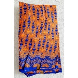 Kledingstof oranje/ donkerblauwe African print