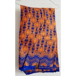 Kledingstof oranje/ donkerblauwe African print