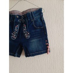 Damesbroek - Damesshort donkerblauw bloemmotieven Denim jeans