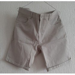 Men's Short Slim Fit beige Cotton Twill Pants