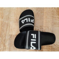 Men's slippers black with white logo and letters FILA