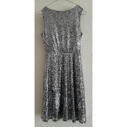 Sleeveless ladies dress with silver colored sequins
