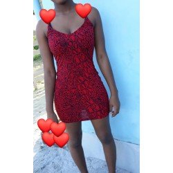 Ladies dress stretch red black tiger print