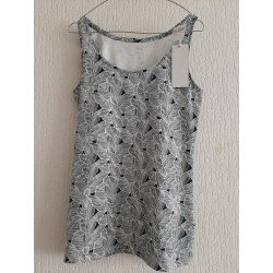 Blouse black / white with leaf pattern