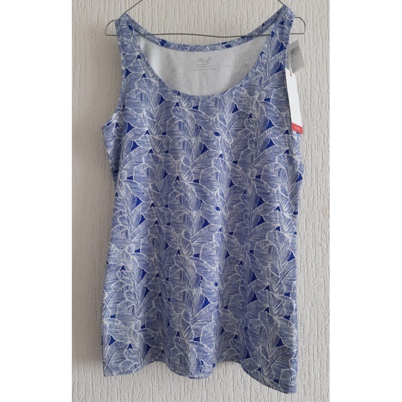 Blouse donkerblauw/wit met bladerenpatroon