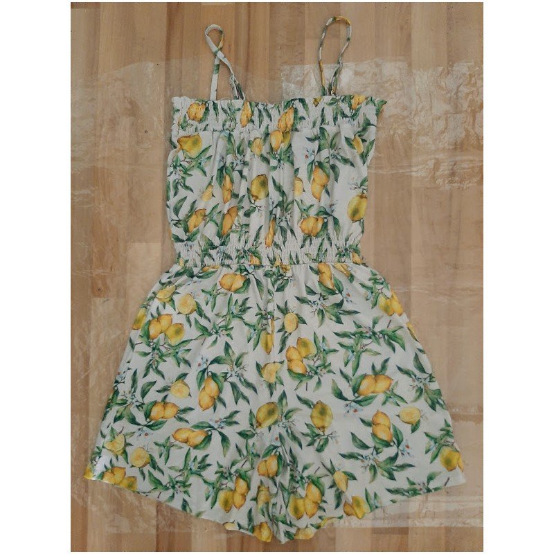 Damesromper/ Jumpsuit met groene bladeren en citroenen