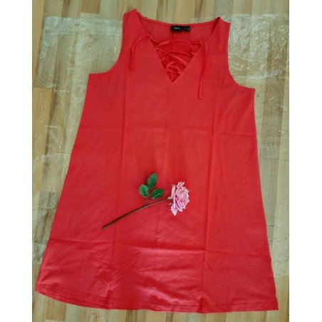 Ladies dress lobster red with lacing at the neckline