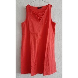Ladies dress lobster red with lacing at the neckline