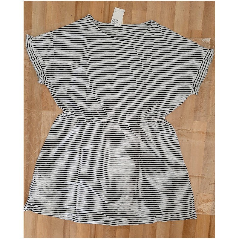 Ladies dress dark blue / white striped