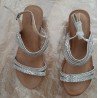 Ladies shoe - Sandalette with laced silver colored beads
