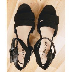 Ladies shoe - Block heel sandals with strap around the ankle with buckle