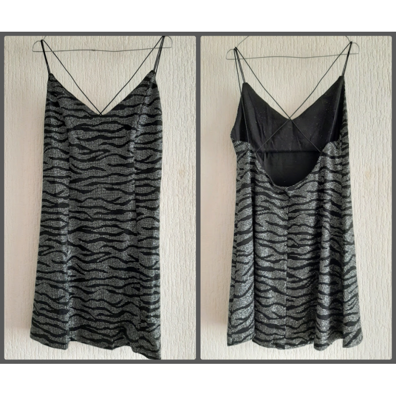 Ladies dress silver colored / glitter with zebra print