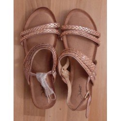 Ladies shoe - Sandalette pink with threaded silver beads